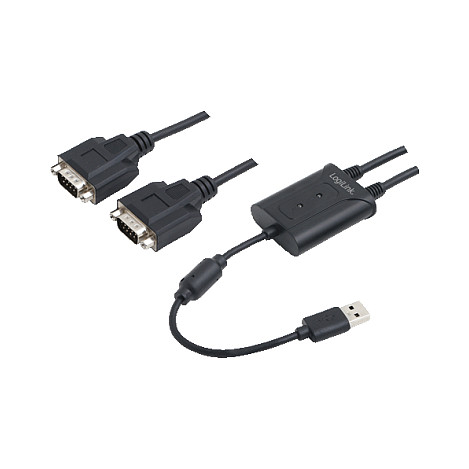 Logilink USB 1.1 cable, USB-A/M to 2x DB9 (RS232)/M, ferrite, black, 1.5 m