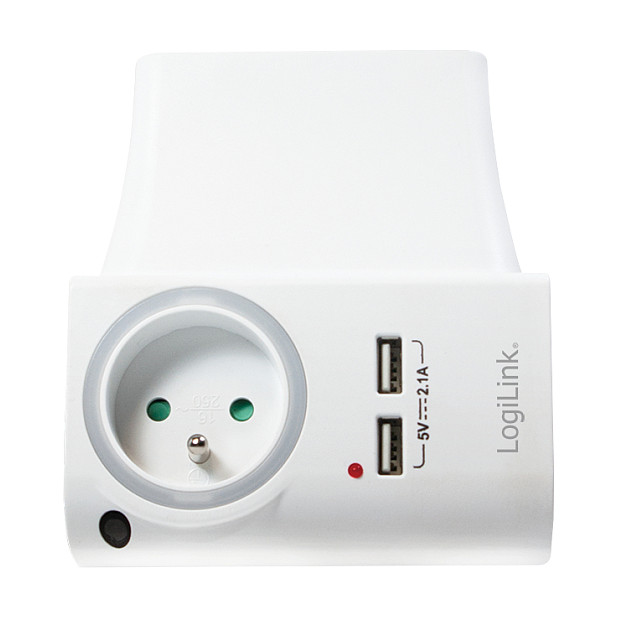 Logilink USB-A charger, 10.5 W, 2-port, 2x USB-A, 1x CEE 7/5 (FR), charging cradle, White