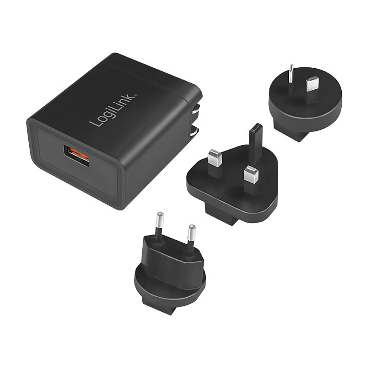 Logilink USB-A Travel charger, 18 W, GaN, 1-port, 1x USB-A (QC), Black