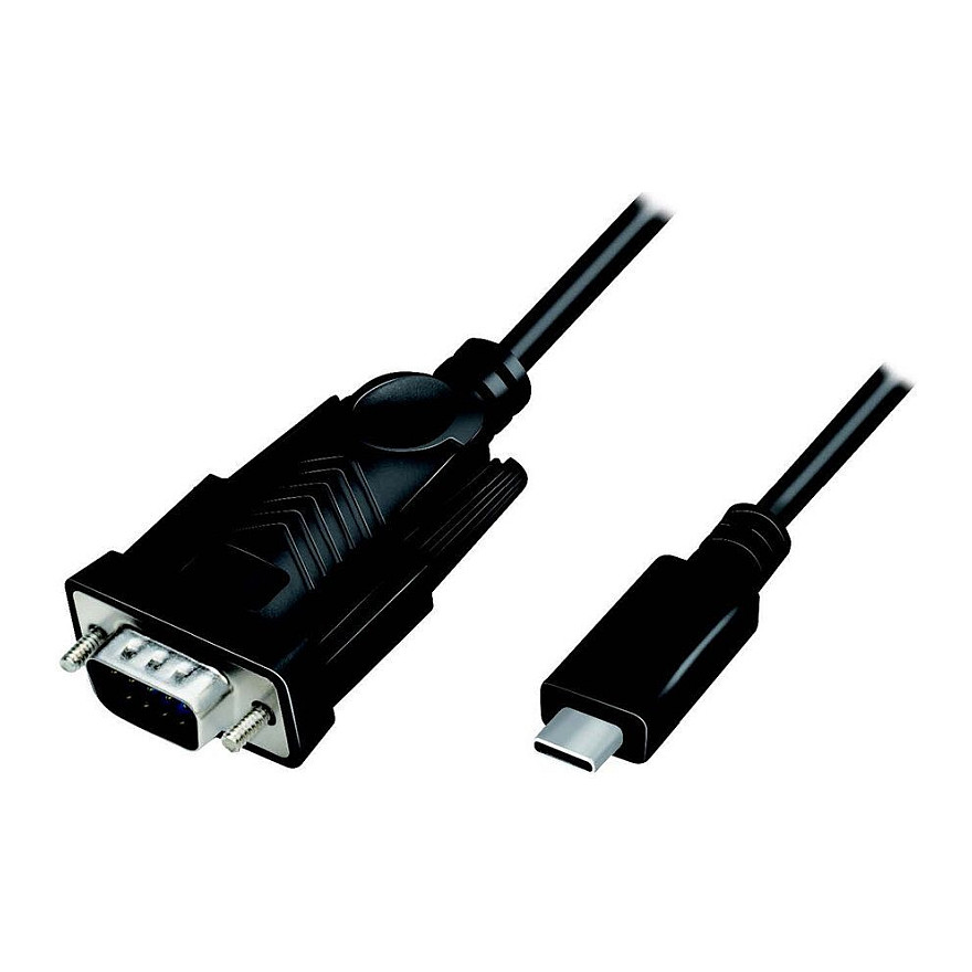 Logilink USB 2.0 Type-C cable, C/M to DB9 (RS232)/M, Win11, black, 1.2 m