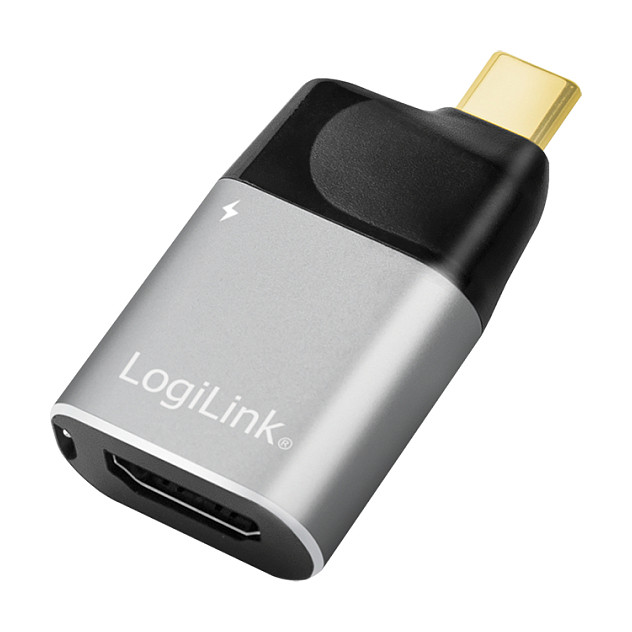Logilink USB 3.2 Gen2 Type-C adapter, C/M to HDMI-A/F+USB-C/F,4K/60 Hz,PD,alu,black/grey