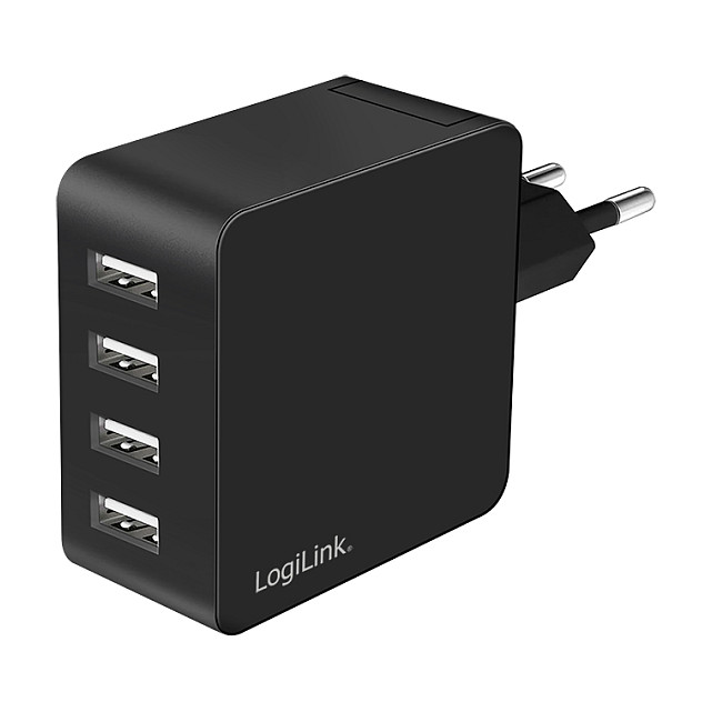 Logilink USB-A charger, 24 W, 4-port, 4x USB-A, Black