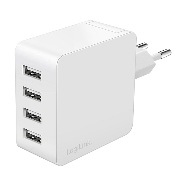 Logilink USB-A charger, 24 W, 4-port, 4x USB-A, White