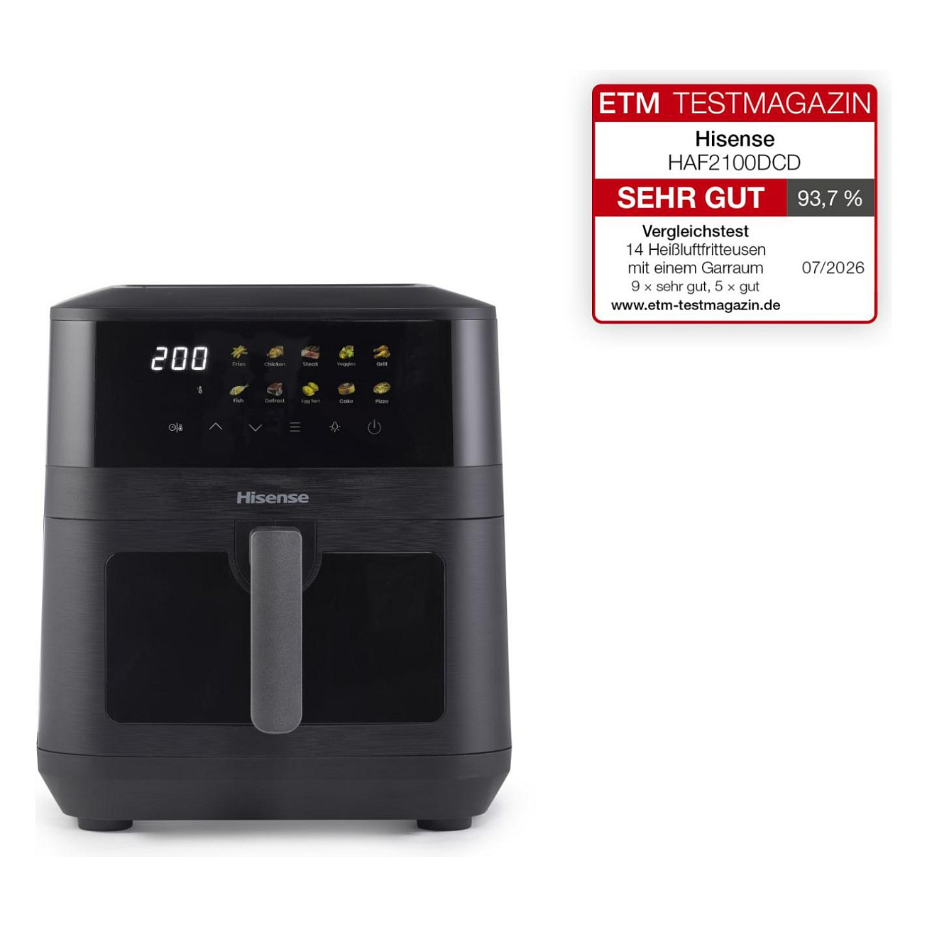 Hisense Heißluftfritteuse HAF2100DCD (schwarz, 2.100 Watt, Korb 7,7 Liter) Haushaltskleingeräte