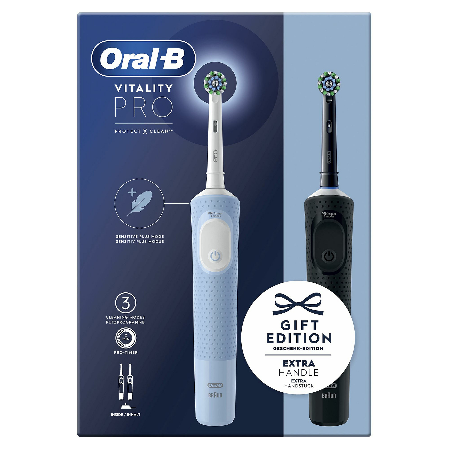 Oral-B Vitality Pro D103 Duo, Elektrische Zahnbürste (schwarz/blau, Black/Blue, inkl. 2. Handstck)