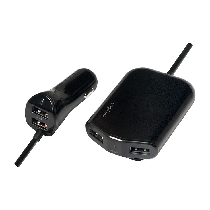 Logilink USB Car Charger, 2+2 Port, 24W, black Smartphone Zubehör
