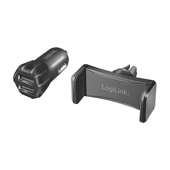 Logilink USB Kfz Ladegerät + Smartphone Halterung im Set Smartphone Zubehör