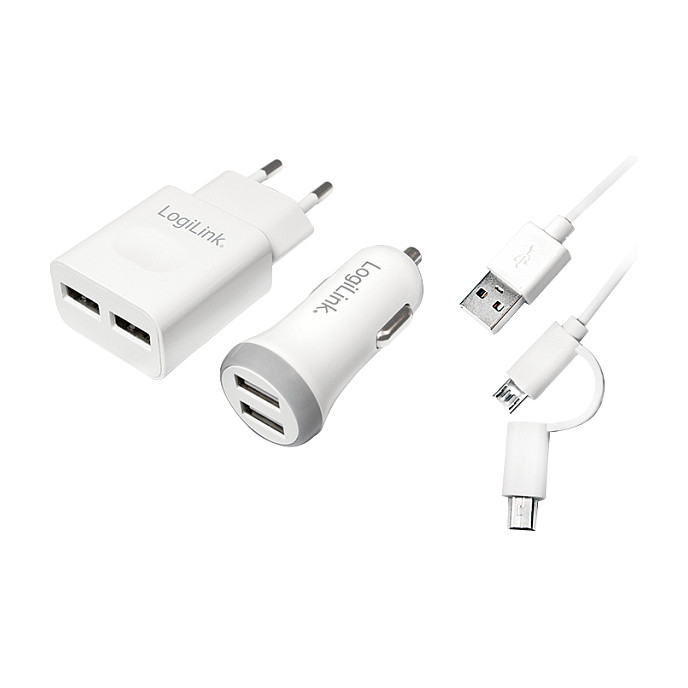 Logilink USB-A Charging Kit, 10.5 W / 10 W, 2-port, 2x USB-A, White Smartphone Zubehör