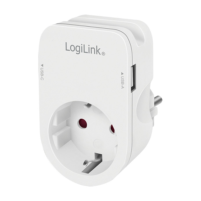 Logilink USB-A/C charger, 17 W, 2-port, 1x USB-A, 1x USB-C, 1x CEE 7/3, Charging cradle, White Smartphone Zubehör