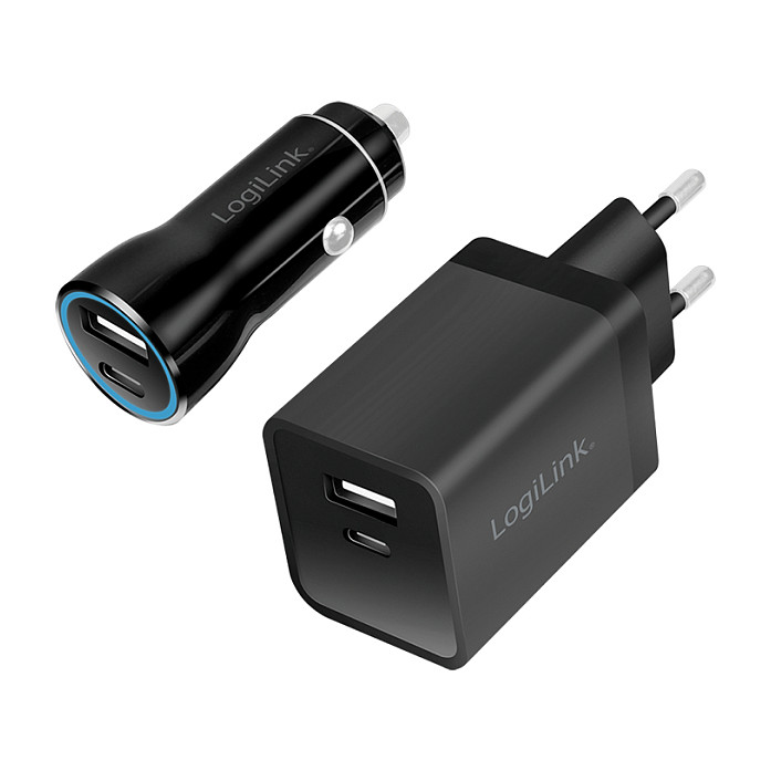 Logilink USB-A/C Charging Kit, 15 W, each 1x USB-A, 1x USB-C, Black Smartphone Zubehör