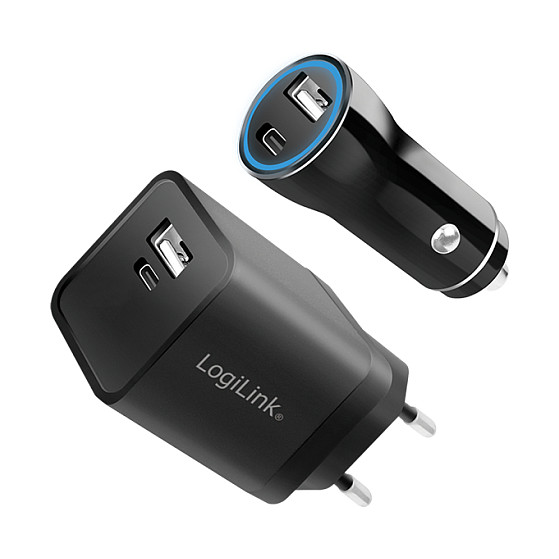 Logilink USB-A/C Charging Kit, 15 W, each 1x USB-A, 1x USB-C, Black