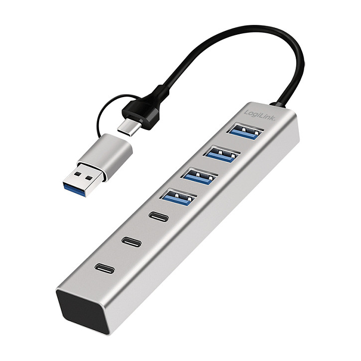 Logilink USB 3.0 Hub, 7-port, 4x USB-A 3x USB-C, aluminum housing USB