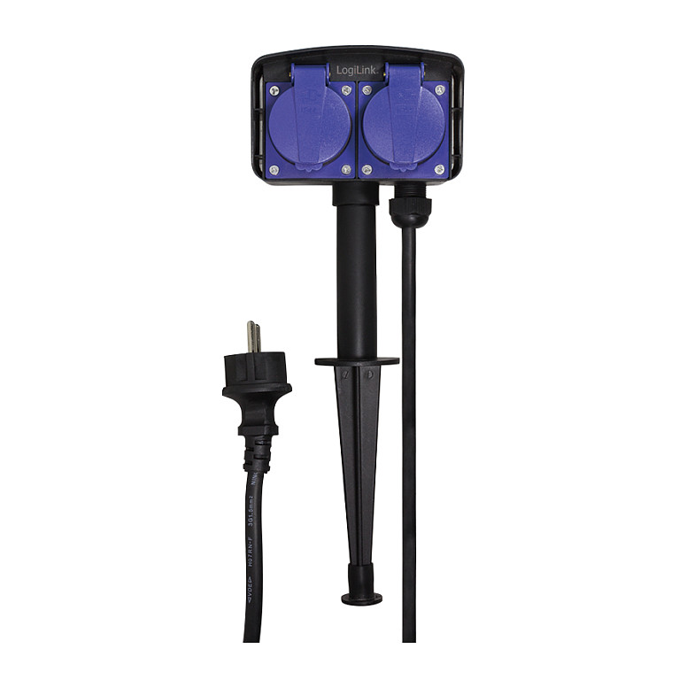 Logilink Outlet Strip, 2 safety sockets, w/ground spike, 2m cable