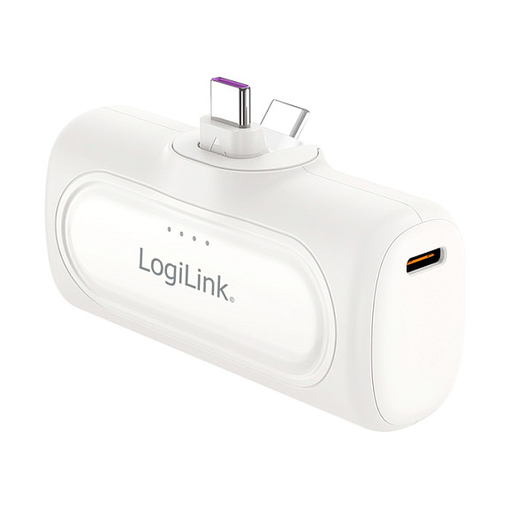 Logilink Mobile Power Bank, LiPo, 5000 mAh, built-in USB-C plug, white Powerbanks