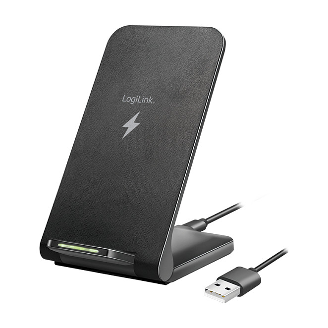 Logilink Wireless Quick Charging Stand 15 W, twin coil, black Smartphone Zubehör