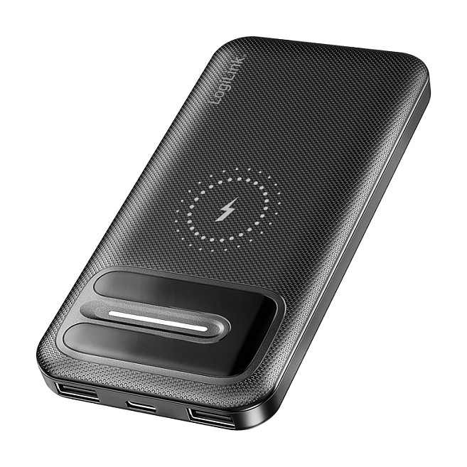 Logilink Mobile Power Bank, LiPo, 10.000 mAh, wireless charging, black Powerbanks