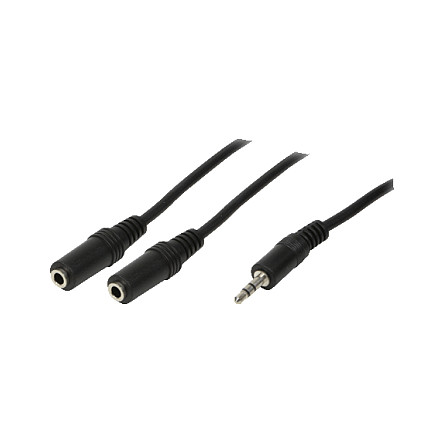 Audio cable, 3.5 mm 3-pin/M to 2x 3.5 mm 3-pin/F, black, 0.2 m