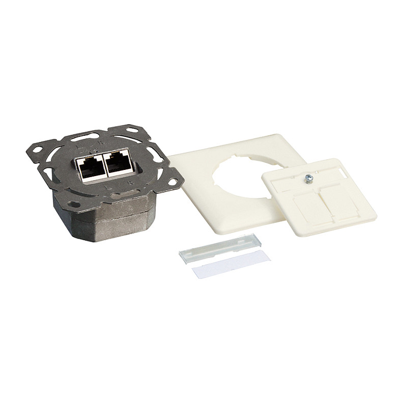 Cat.6 Wall Outlet 2xRJ45 STP horizontal, pure white
