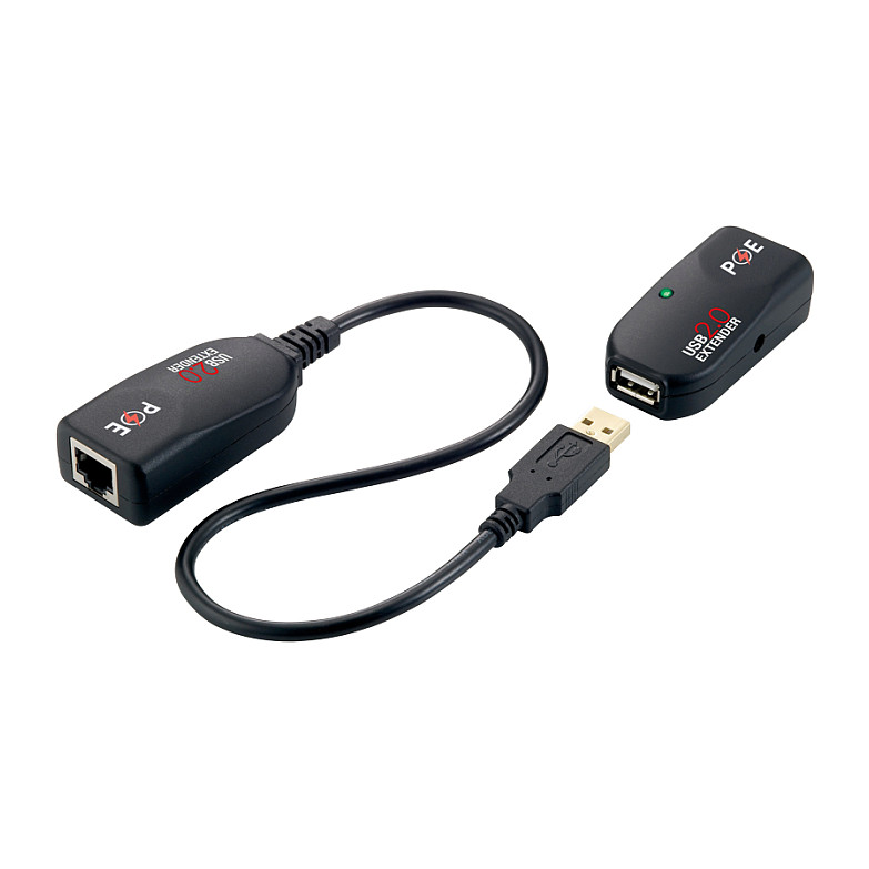 USB 2.0 Cat.5 extender, 50 m, pigtail, POC, black