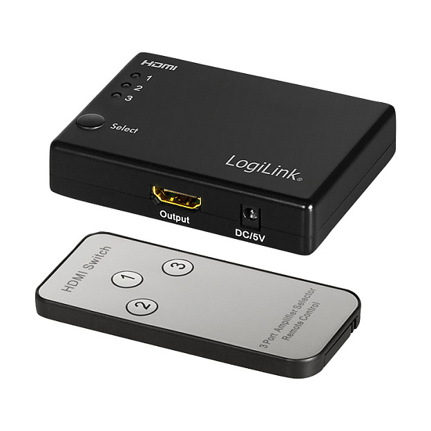 HDMI switch, 3x1-Port, 1080p/60 Hz, HDCP, CEC, RC, smal