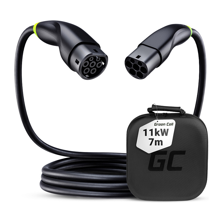 Green Cell Snap Type 2 EV Charging Cable 11 kW 7 m for Tesla Model 3 S X Y, VW ID.3, ID.4, Kia EV6, Hyundai IONIQ 5, Ford Mach-E Elektromobilität
