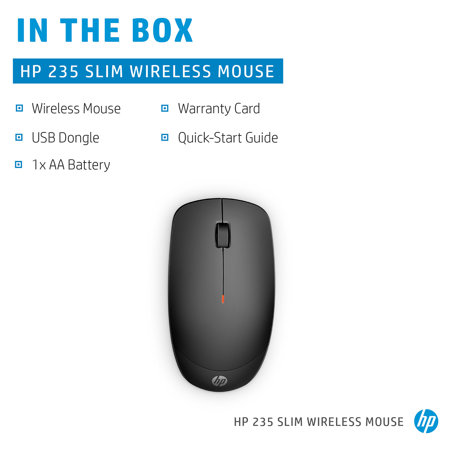 HP 235 Slim - Maus - optisch - 3 Tasten - kabellos - 2.4 GHz - kabelloser Empfnger (USB) - Schwarz - Smart Buy