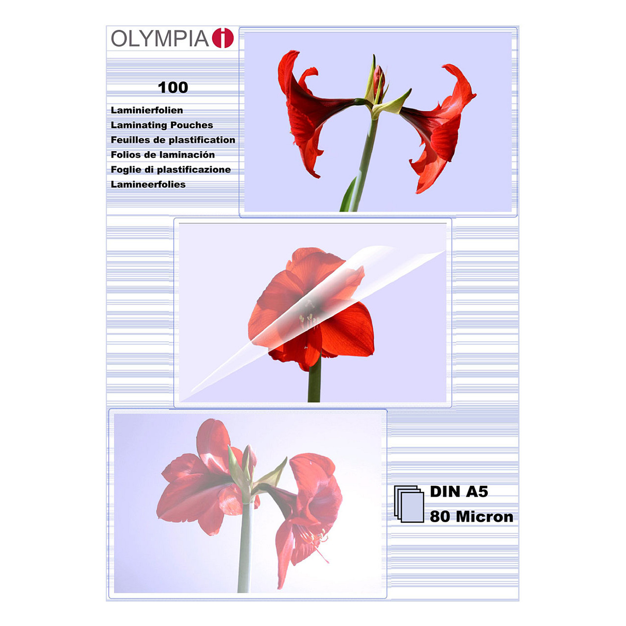 Olympia Laminierfolie DIN A5 80 Mic 100 Stück transp. Laminierfolien