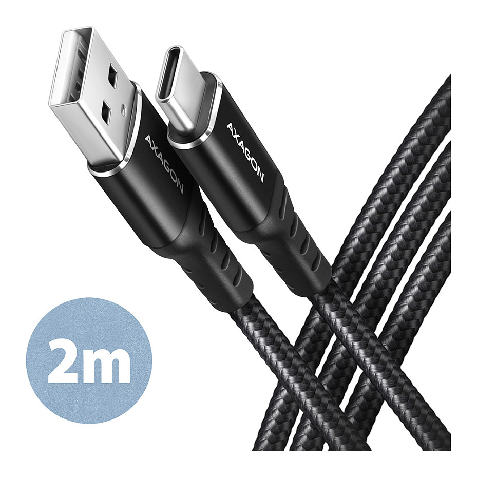 AXAGON BUCM-AM20AB USB-C zu USB-A Kabel, 2 m, USB 2.0, 3A, geflochten - schwarz
