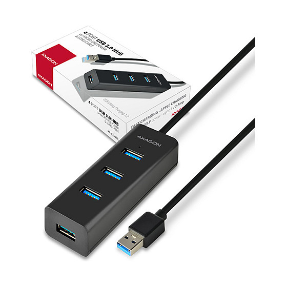 AXAGON HUE-S2BL USB-A-Hub, 4x USB 3.0, externe Stromversorgung - 1,2 m