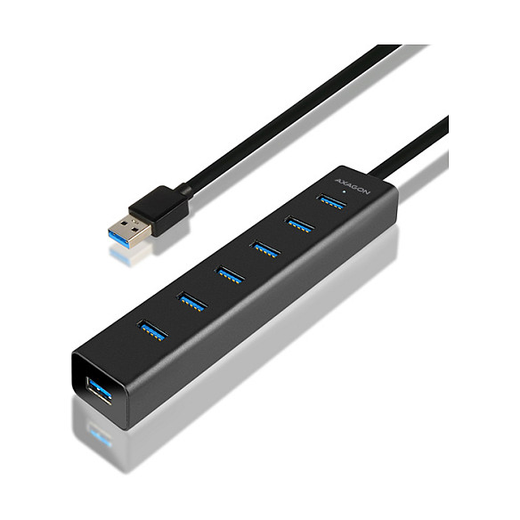 AXAGON HUE-SA7BP USB-A-Hub, 7x USB 3.0, 1x Micro-USB - 400 mm Kabel, Netzteil