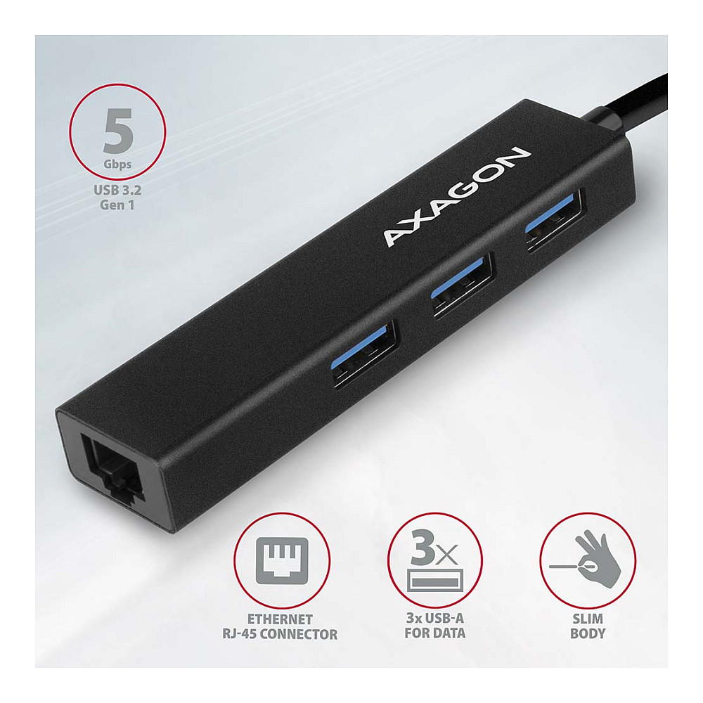 Axagon HMA-GL3A Multiport-Hub USB 3.0 Typ A Gbit-LAN 3x USB-A microSD
