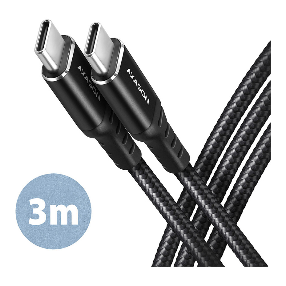 AXAGON BUCM-CM30AB USB-C zu USB-C 2.0 Kabel, 3 m, PD 60W, 3A, geflochten - schwarz