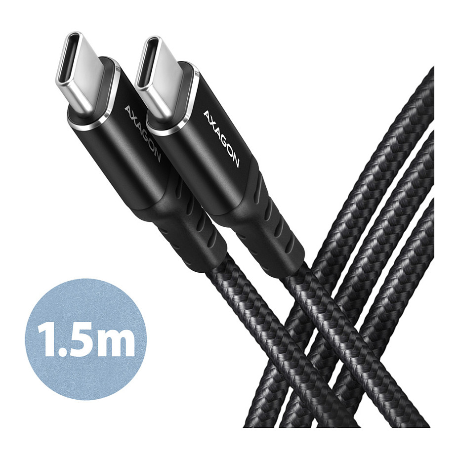 AXAGON BUCM-CM15AB USB-C zu USB-C 2.0 Kabel, 1,5m, PD 60W, 3A, geflochten - schwarz