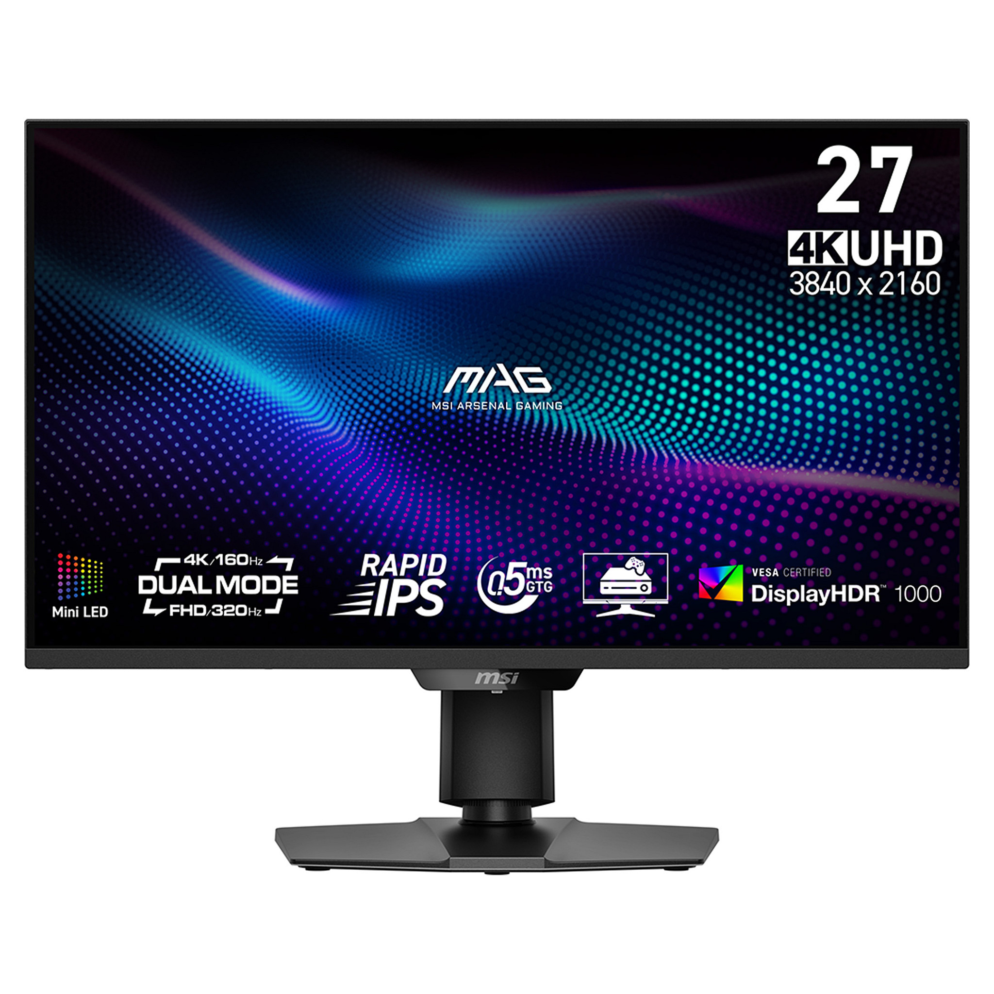 68,6 cm (27"") 3840 x 2160 Pixel MSI 9S6-3CF09H-010 16:9 4K Ultra HD Rapid IPS 0,5 ms 160 Hz HDR DisplayPort HDMI Pivot Height VESA