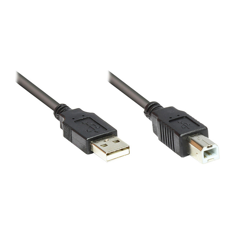 Anschlusskabel USB 2.0 Stecker A an Stecker B, schwarz, 5m, Good Connections®