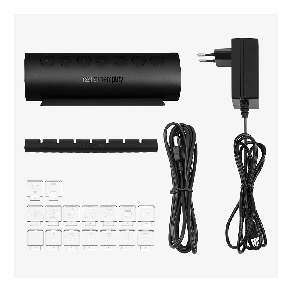 Streamplify HUB CTRL 7, 7x USB 3.0 Typ A, RGB, 12V, EU-Netzkabel - schwarz
