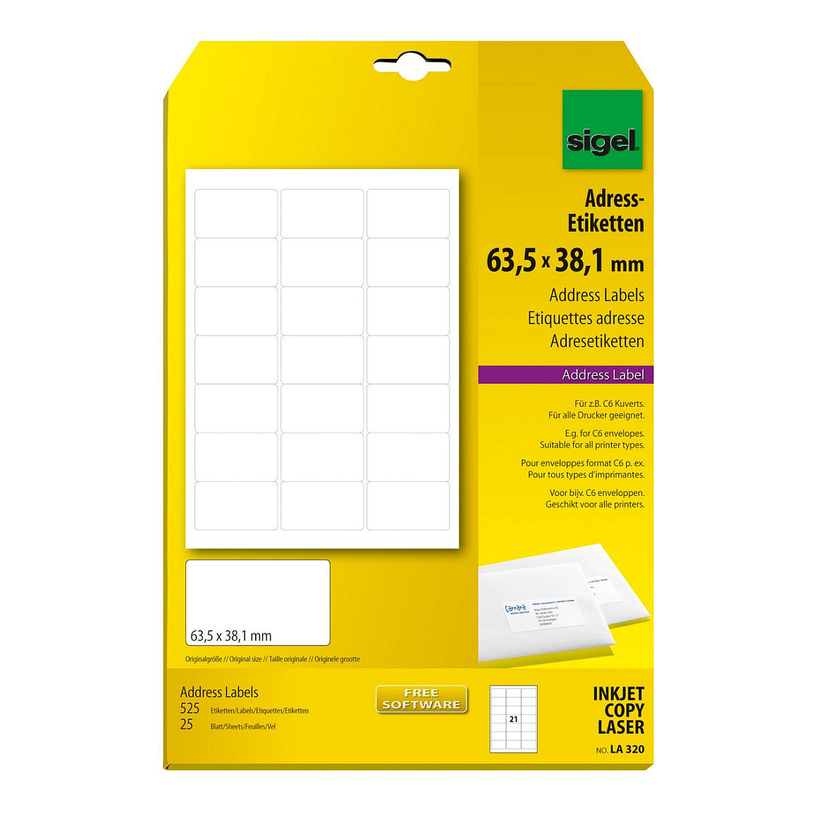 SIGEL Adressetiketten LA320 weiß 63,5 x 38,1 mm