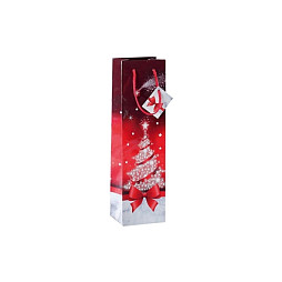 SIGEL Geschenktüten für Flaschen Sparkling Tree rot/weiß 10,0 x 35,0 cm, 5 St.