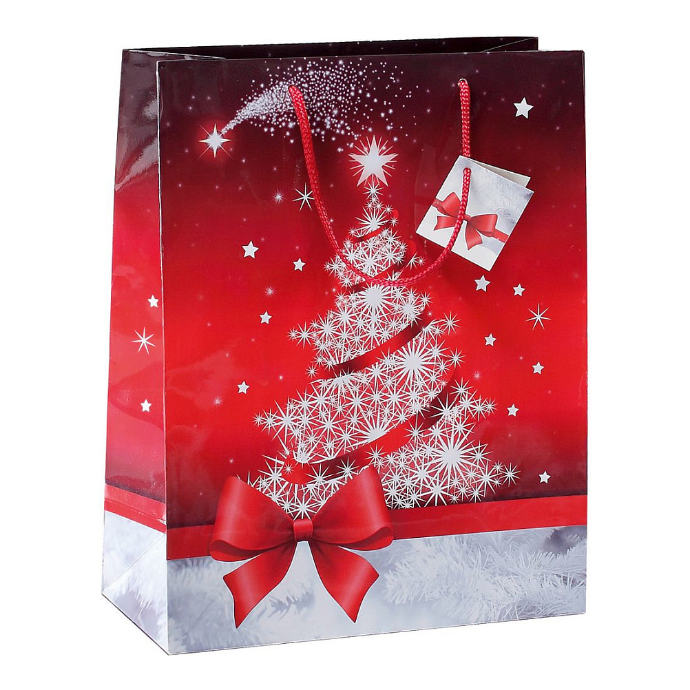 SIGEL Geschenktüten Sparkling Tree rot/weiß 26,0 x 33,0 cm, 5 St.
