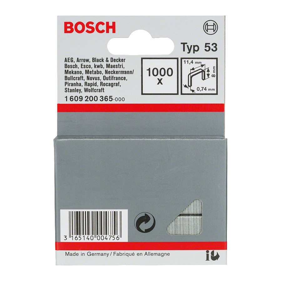 Bosch Accessories 1609200365 Feindrahtklammern Typ 53 1000 St. Abmessungen (L x B) 8 mm x 11.40 mm