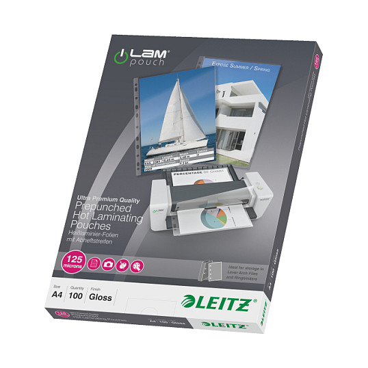 LEITZ Laminierfolientasche, DIN A4, Abheftlochung, 250 mic