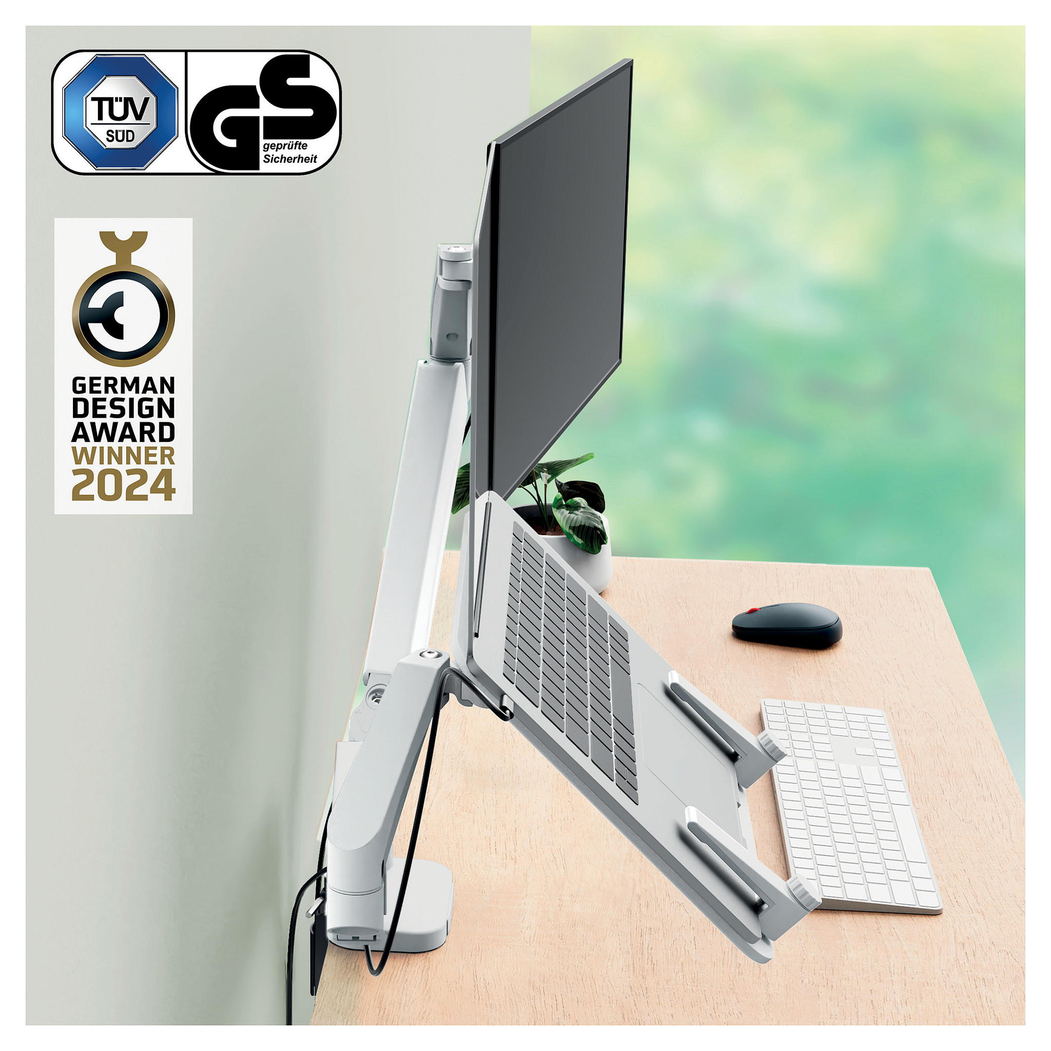 LEITZ Dual Monitor- und Laptop Arm grau, 1120x110x600