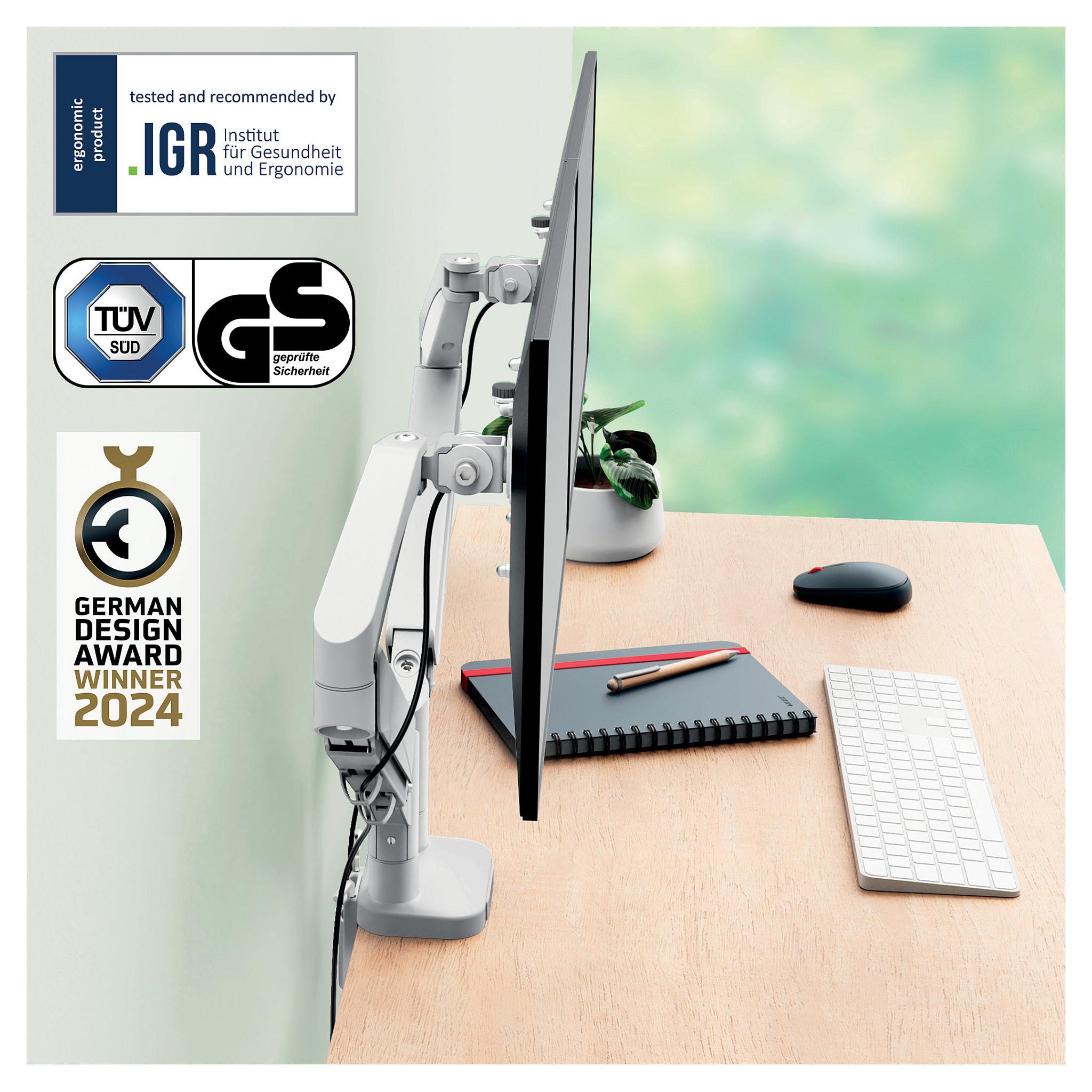 LEITZ Ergo Dual Monitor Arm grau, 1120x110x600