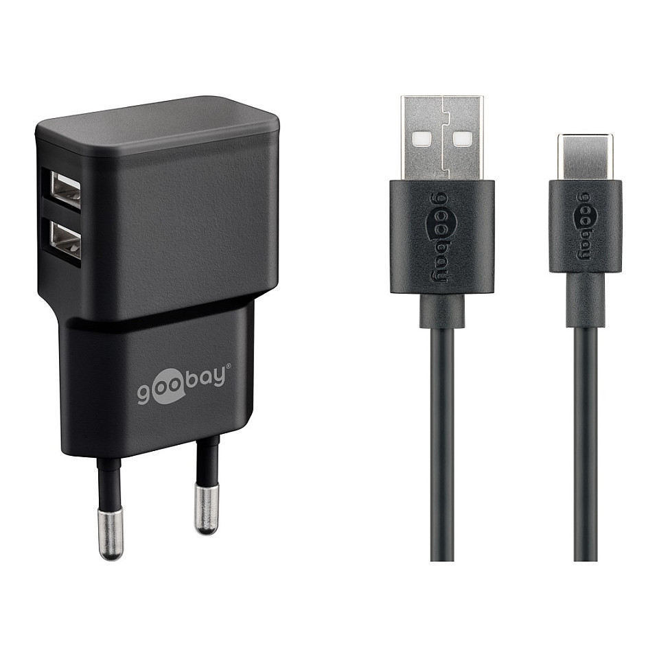 Goobay USB-C Dual Ladeset 2,4 A (schwarz)