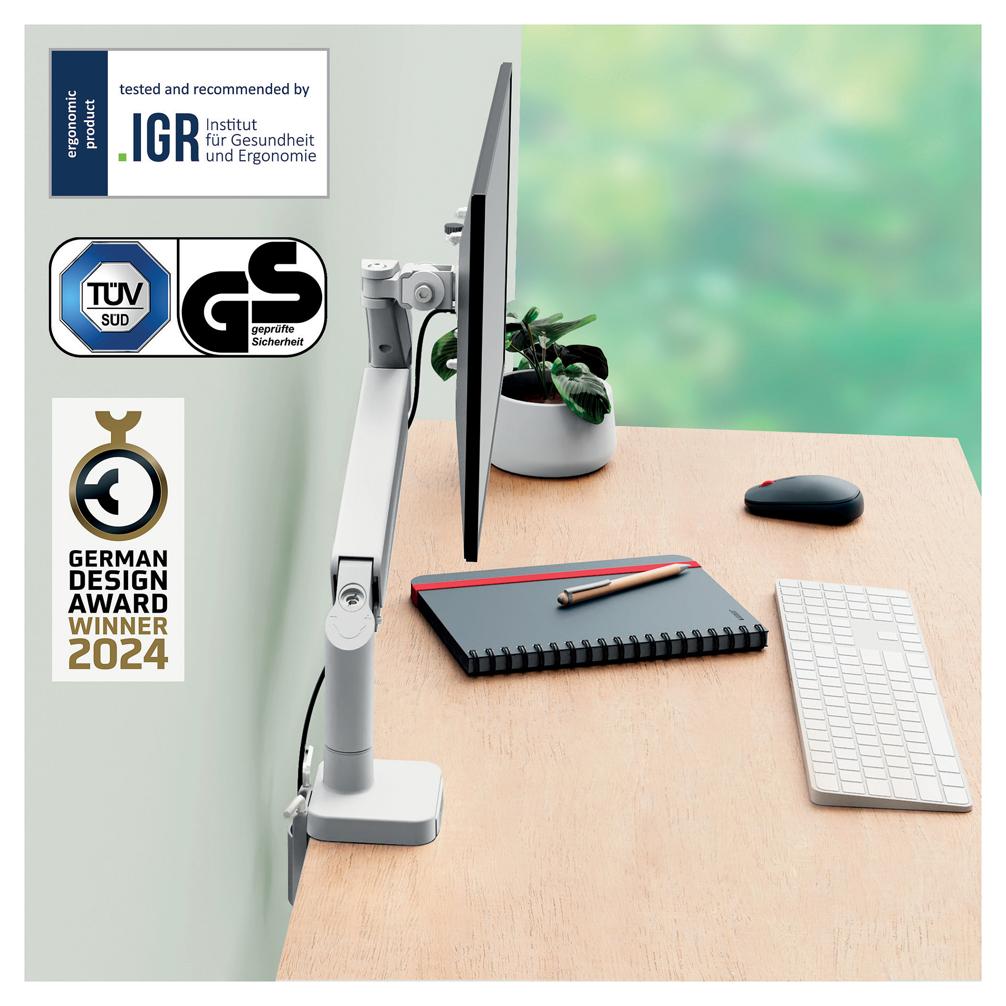 LEITZ Ergo Single Monitor Arm grau, 550x110x520