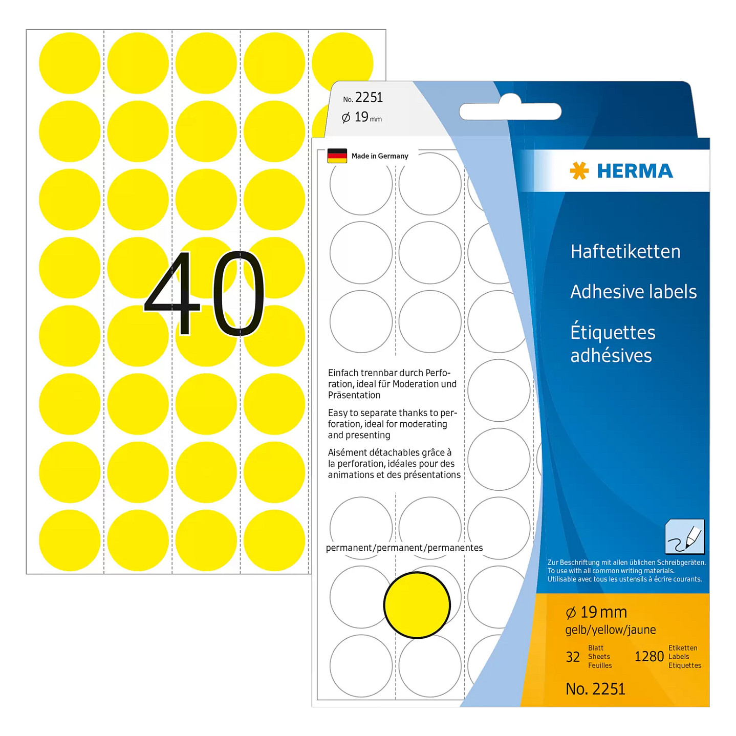 HERMA Klebepunkte Ã˜ 19,0 mm gelb Papier