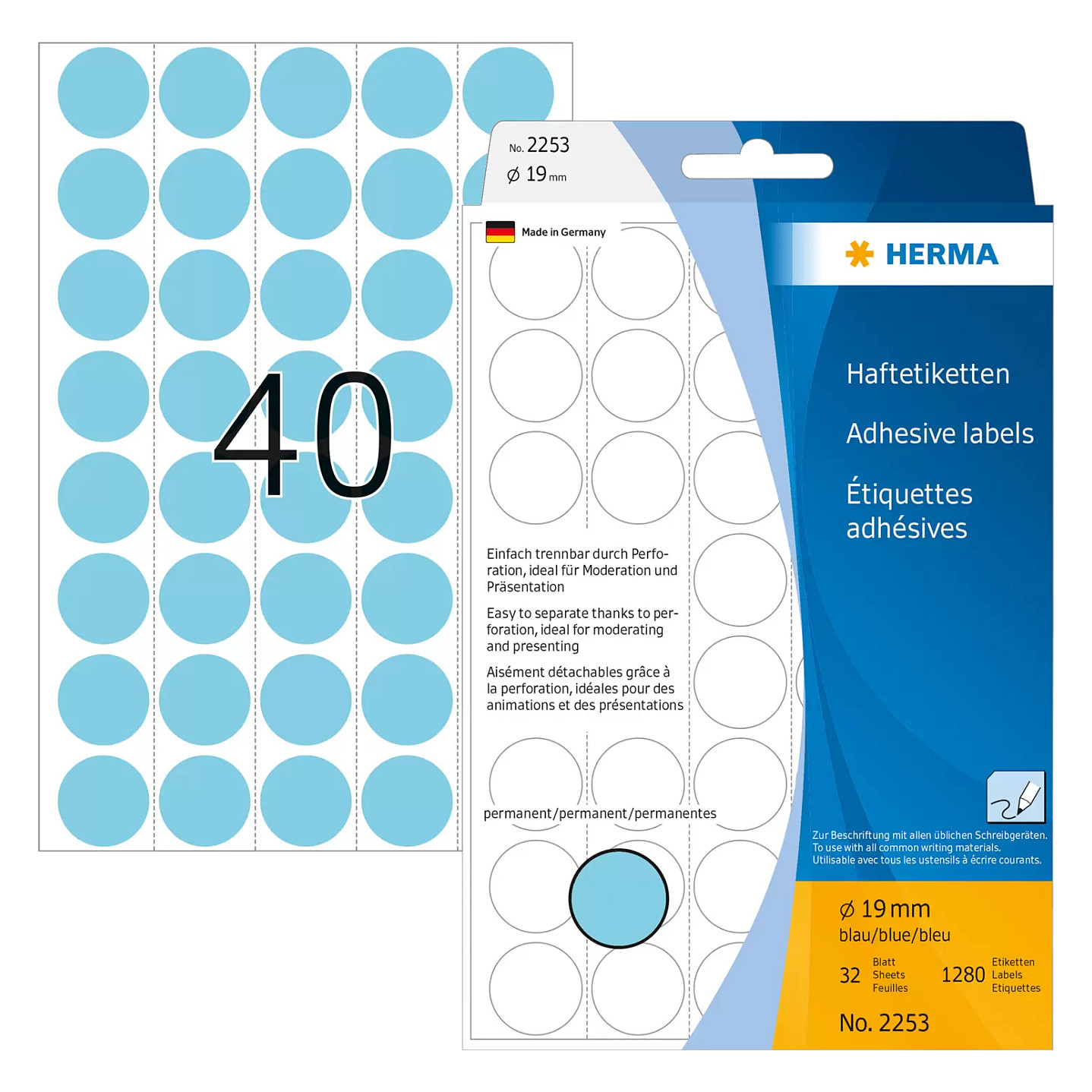HERMA Klebepunkte Ã˜ 19,0 mm blau Papier