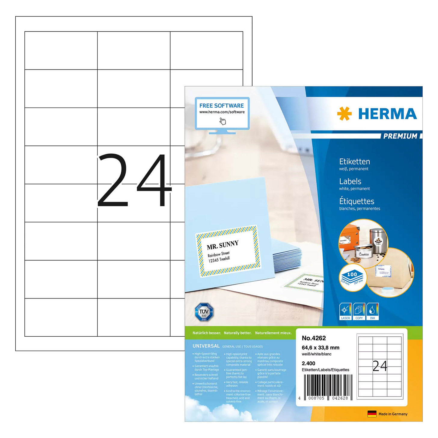HERMA Etiketten 4262 weiß 64,6 x 33,8 mm Papier