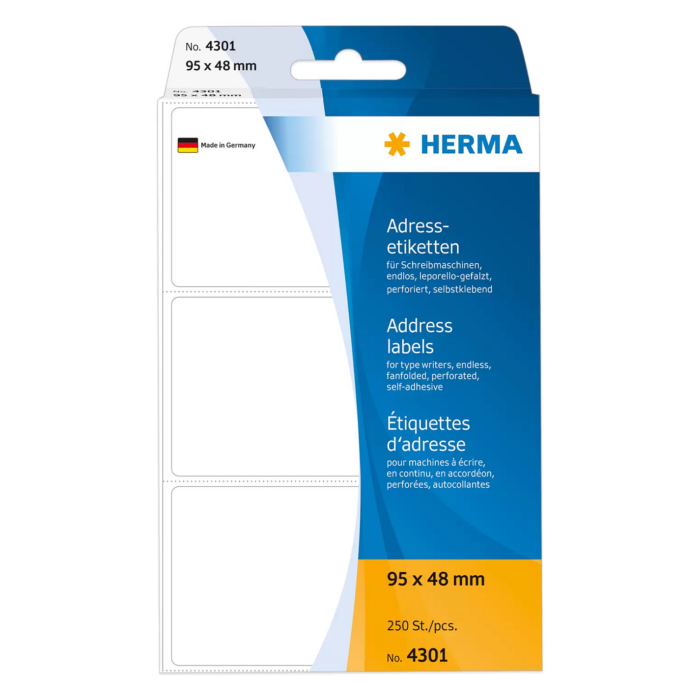 HERMA Adressetiketten 4301 weiß 95,0 x 48,0 mm - 250 Stück Papier