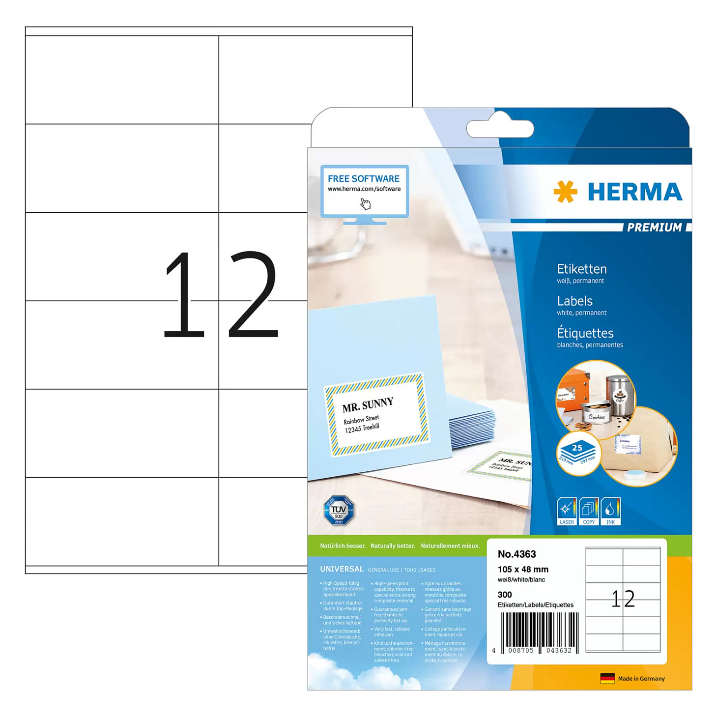 HERMA Etiketten 4363 weiß 105,0 x 48,0 mm Papier